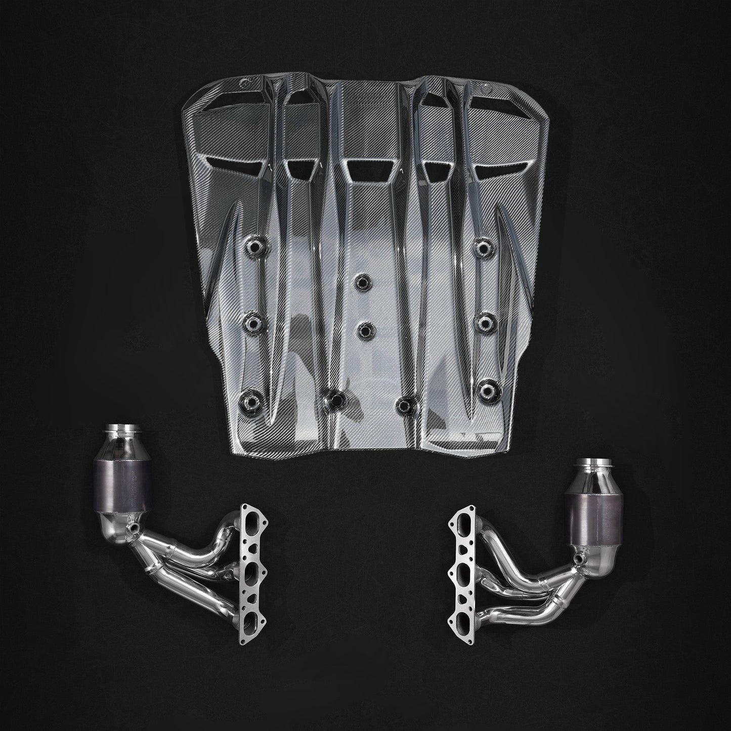 Capristo Porsche 991.2 GT3RS - Headers, 250 Cell Sport Cats + Carbon Engine Cover